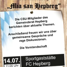 Informationsstammtisch „Mia san Hepberg“ 14.07.24 11:00 Uhr Sportheim